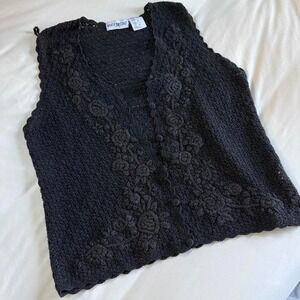 modern White Stag black crochet floral vest top size 18